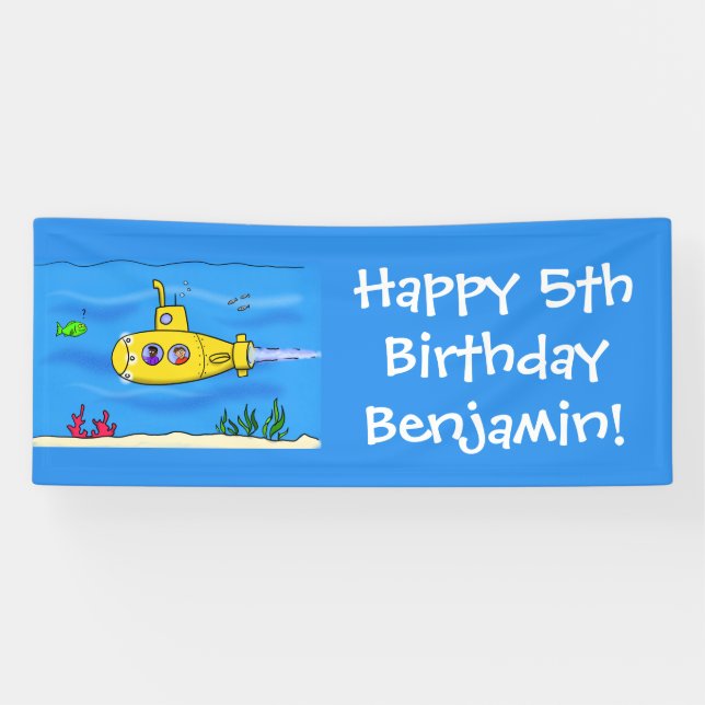 Happy submarine cartoon banner (Horizontal)