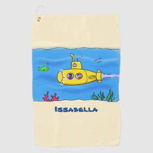 Happy submarine cartoon golf towel