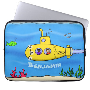 Happy submarine cartoon laptop sleeve
