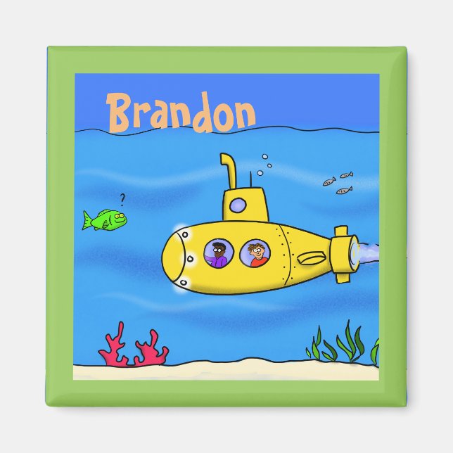Happy submarine cartoon magnet (Front)