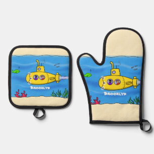 Happy submarine cartoon oven mitt & pot holder set