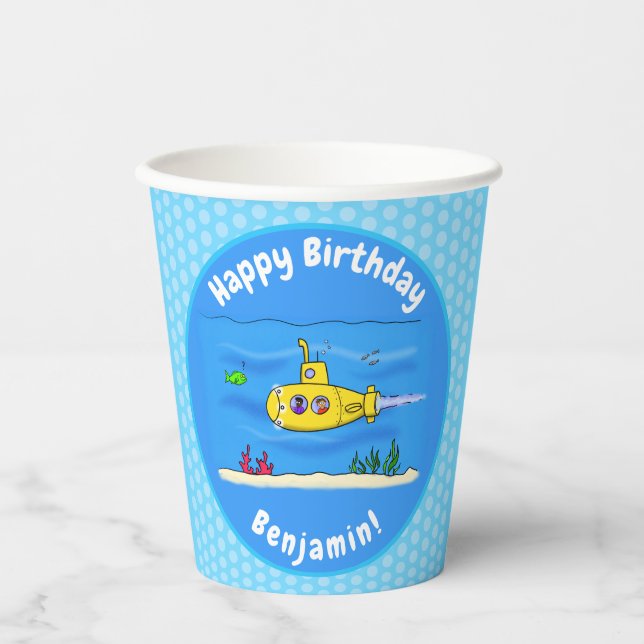 Happy submarine cartoon paper cups (Front)
