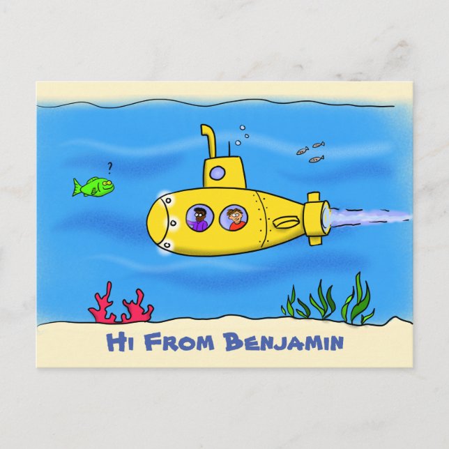 Happy submarine cartoon postcard (Front)