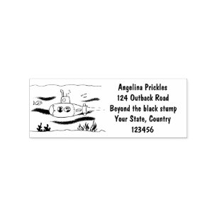 Happy submarine cartoon rubber stamp