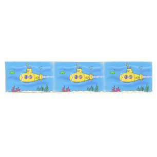 Happy submarine cartoon short table runner
