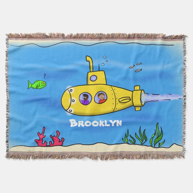 Happy submarine cartoon throw blanket (Front)