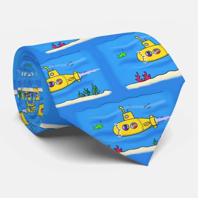 Happy submarine cartoon tie (Rolled)