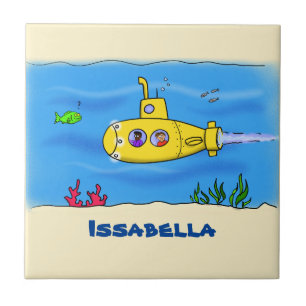 Happy submarine cartoon tile