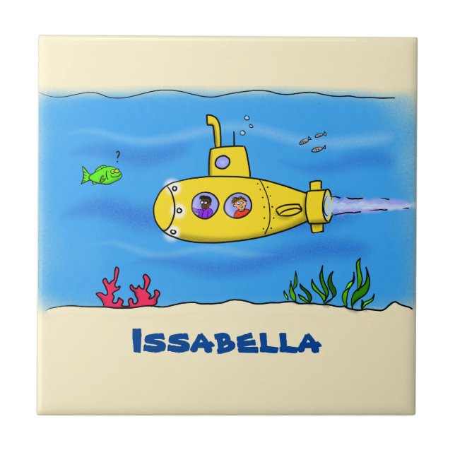 Happy submarine cartoon tile (Front)