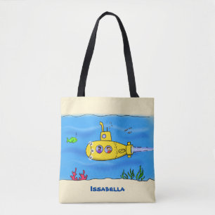 Happy submarine cartoon tote bag