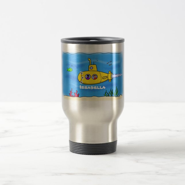 Happy submarine cartoon travel mug (Center)