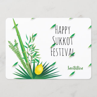 Happy Sukkot Lulav and Etrog Watercolor Invitation