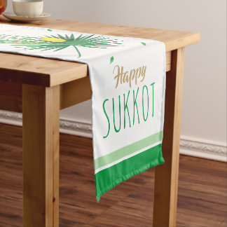 Happy Sukkot Lulav and Etrog Watercolor Pattern Medium Table Runner