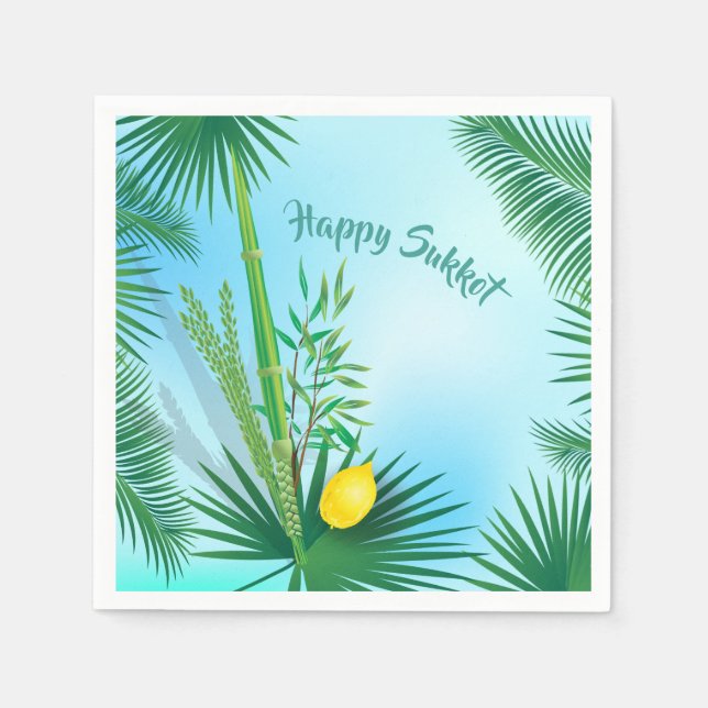 Happy Sukkot Lulav and Etrog Watercolor Pattern Napkin (Front)