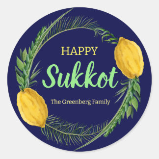 Happy Sukkot Lulav Blue Stickers
