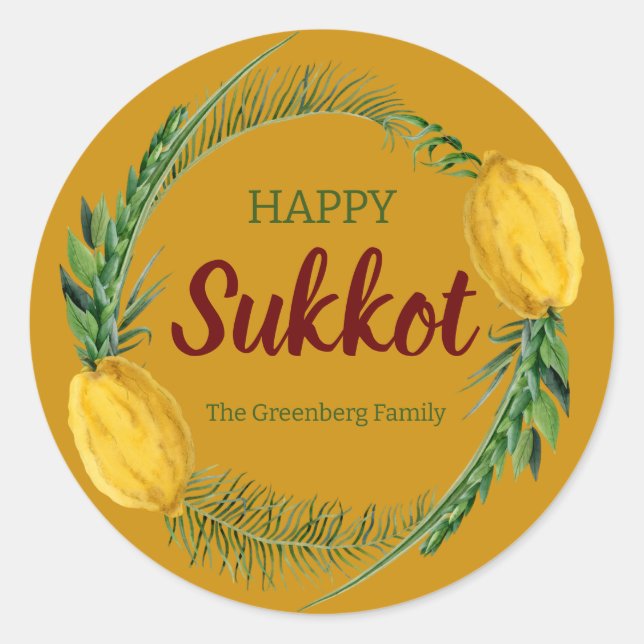 Happy Sukkot Lulav Yellow Stickers (Front)