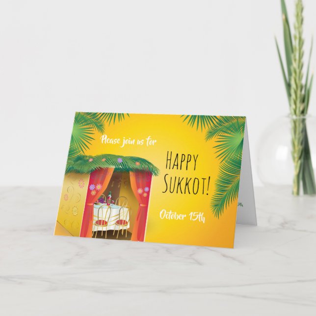Happy Sukkot Sukkah, Lulav and Etrog Watercolor Card (Front)