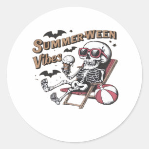 Happy Sumerween Vibes Skeleton Ice Cream Summer Ha Classic Round Sticker