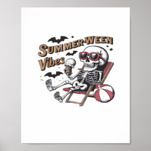 Happy Sumerween Vibes Skeleton Ice Cream Summer Ha Poster