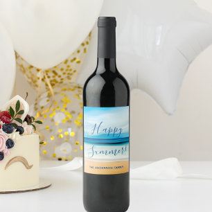Happy Summer beach nautical sea ocean tropical Wine Label