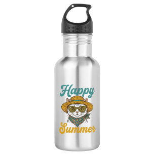 Happy Summer Cat Vintage Engraving Shirt Design_1 532 Ml Water Bottle
