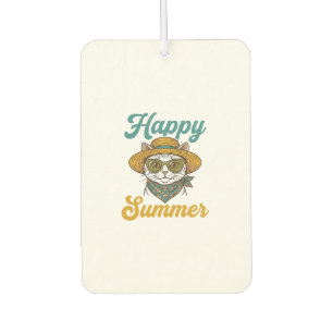 Happy Summer Cat Vintage Engraving Shirt Design_1 Car Air Freshener
