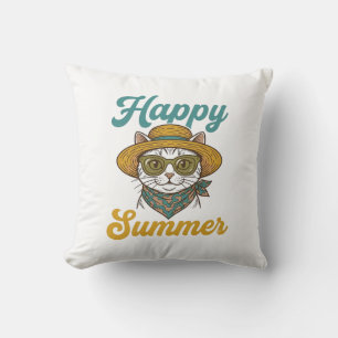 Happy Summer Cat Vintage Engraving Shirt Design_1 Cushion