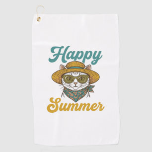 Happy Summer Cat Vintage Engraving Shirt Design_1 Golf Towel