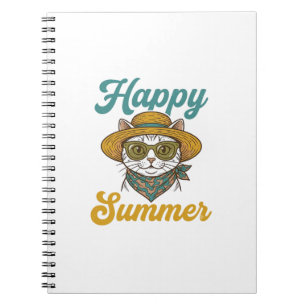Happy Summer Cat Vintage Engraving Shirt Design_1 Notebook