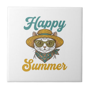 Happy Summer Cat Vintage Engraving Shirt Design_1 Tile