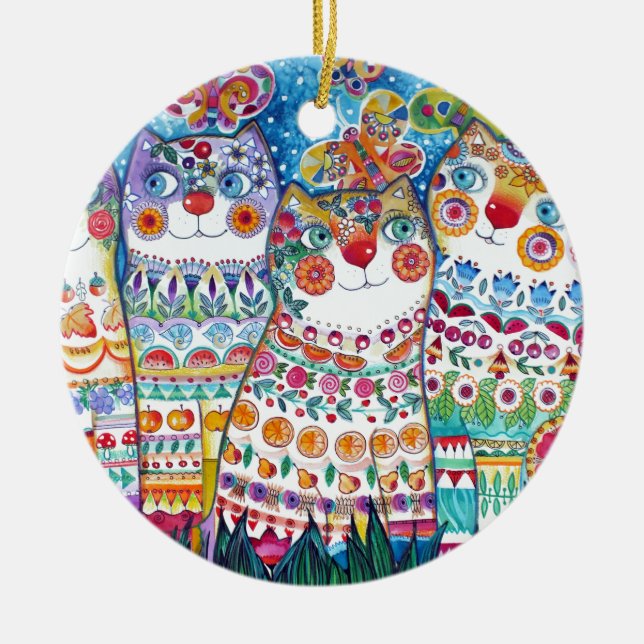 Happy summer cats ceramic tree decoration (Front)