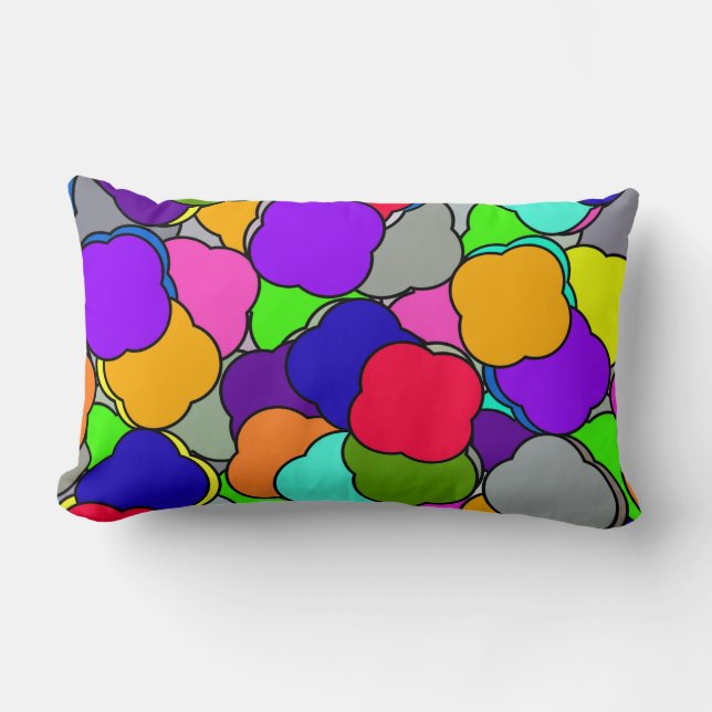 Happy Summer Colourful Cloud Shapes Pattern, Lumbar Cushion (Front)