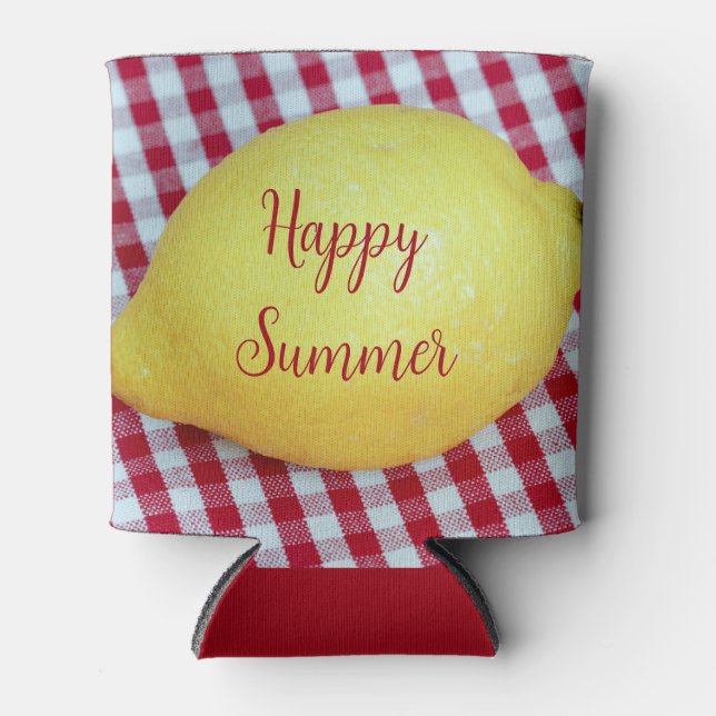 Happy Summer Custom Name Text Lemon Picnic Sour Can Cooler (Front)
