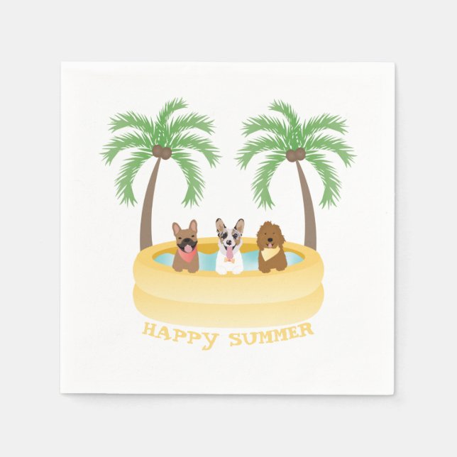 Happy Summer Dogs Swimming Pool Napkin (Front)