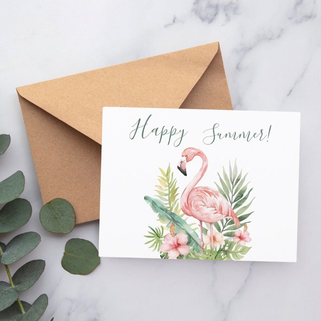 Happy Summer flamingo tropical flowers Invitation Postcard (Creator Uploaded)