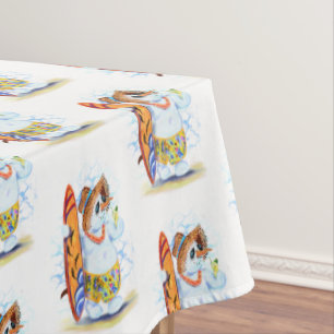 Happy Summer Snowman Surfer Drinks Fresh Cocktail  Tablecloth