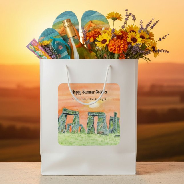 Happy Summer Solstice Stonehenge Square Sticker (Creator Uploaded)