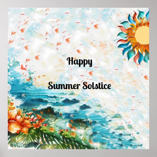 Happy Summer Solstice Sun Flowers Sea Poster (Front)