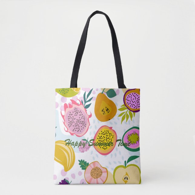 Happy summer time colorful fruit pattern bright tote bag (Front)