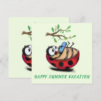 Happy Summer Vacation Card Ladybug with Phone