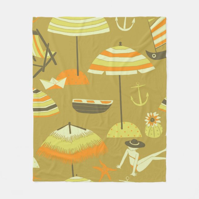 Happy Summertime Seamless Pattern Fleece Blanket (Front)