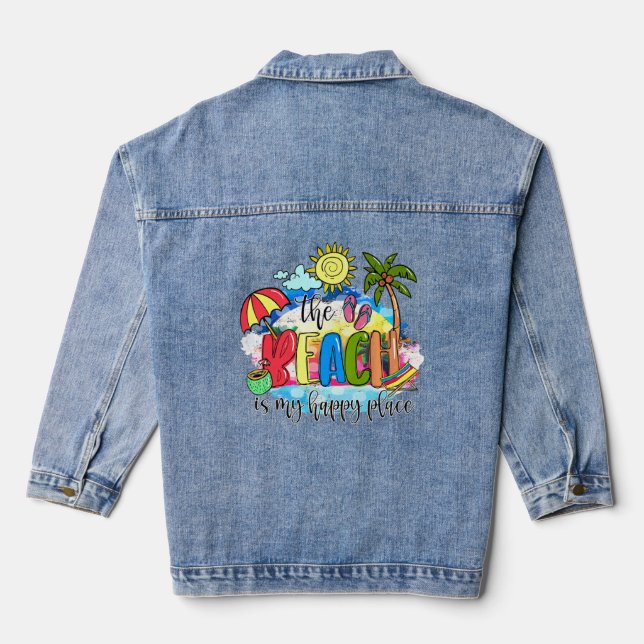 Happy Summertime Tropical Beach Summer Vibes Vacay Denim Jacket (Back)