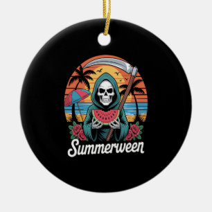 Happy Summerween Grim Reaper Watermelon Summer Ceramic Tree Decoration