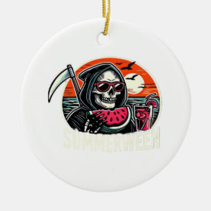 Happy Summerween Grim Reaper Watermelon Summer Hal Ceramic Tree Decoration