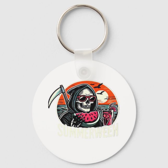 Happy Summerween Grim Reaper Watermelon Summer Hal Key Ring (Front)
