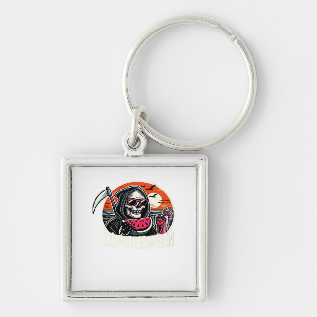 Happy Summerween Grim Reaper Watermelon Summer Hal Key Ring (Front)