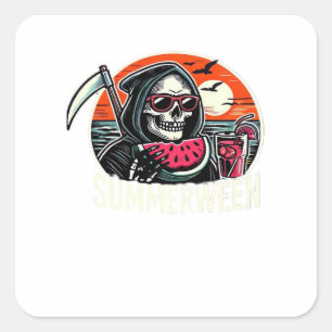 Happy Summerween Grim Reaper Watermelon Summer Hal Square Sticker