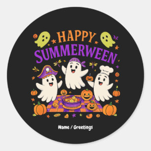 Happy Summerween Halloween Spooky Summer Ghost  Classic Round Sticker