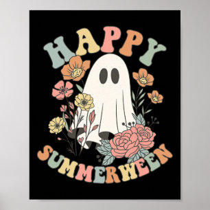 Happy Summerween Halloween Summer Floral Ghost Poster