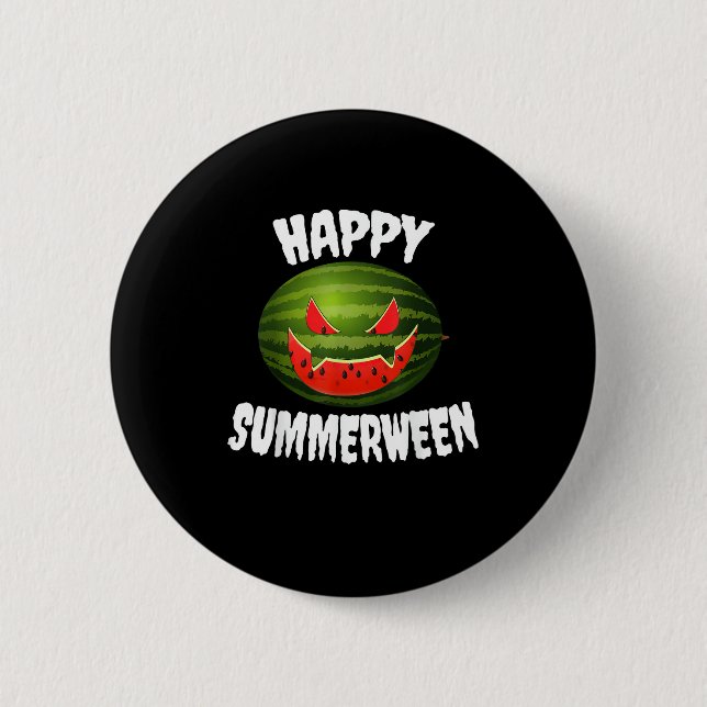 Happy Summerween Retro Watermelon Jack O Lantern 6 Cm Round Badge (Front)